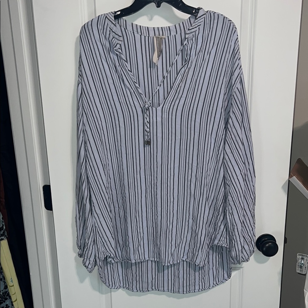 Free People Blue Long Sleeve Oversized Blouse